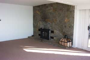Beachfront Cottage - Great Room with Stone Fireplace