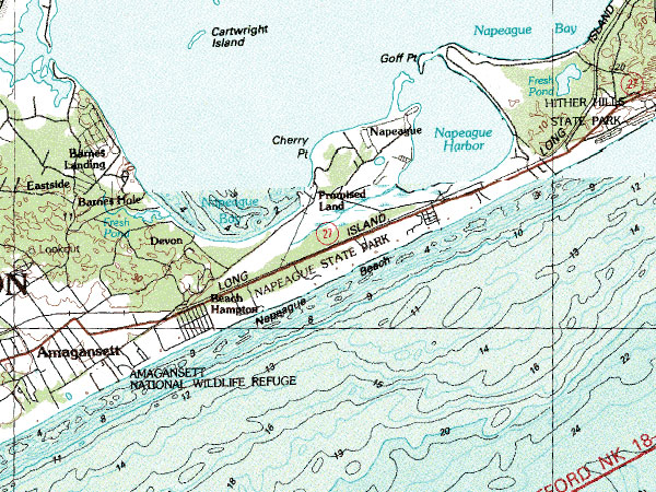 Toographic Map of Napeague Beach (Amaganset, New York)